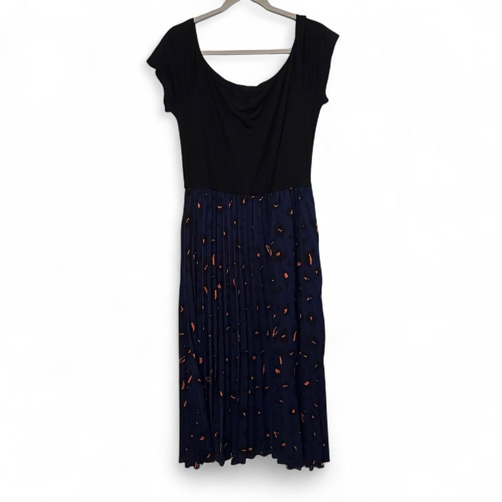 Black Navy Blue Maxi Dress Pleats Animal Print Cheetah Leopard Print XXL